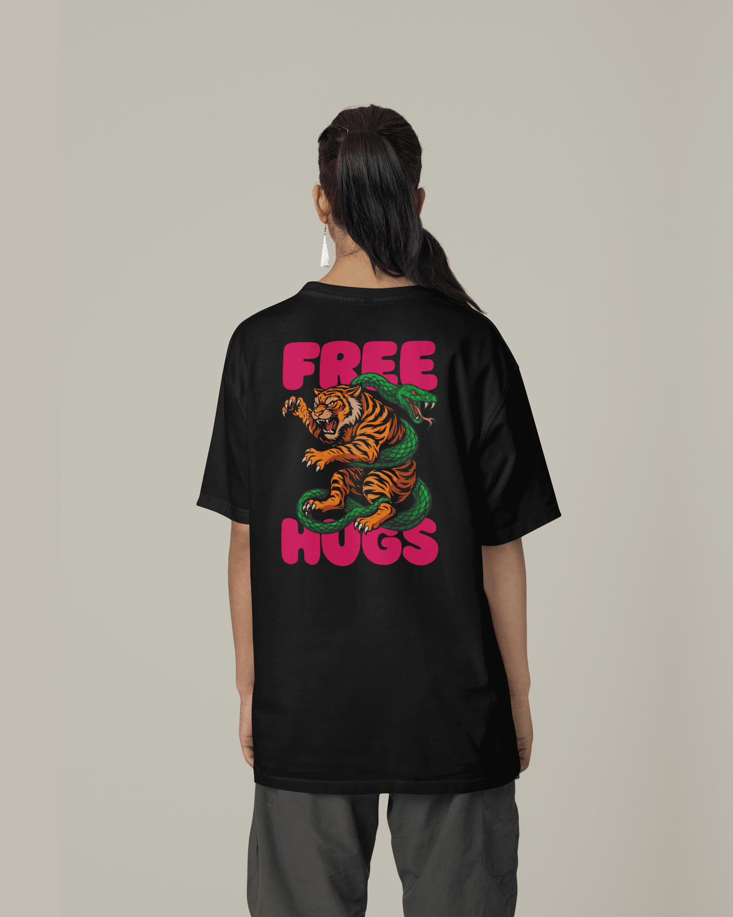 Free Hugs T-shirt | Female Model Back - Flow Project