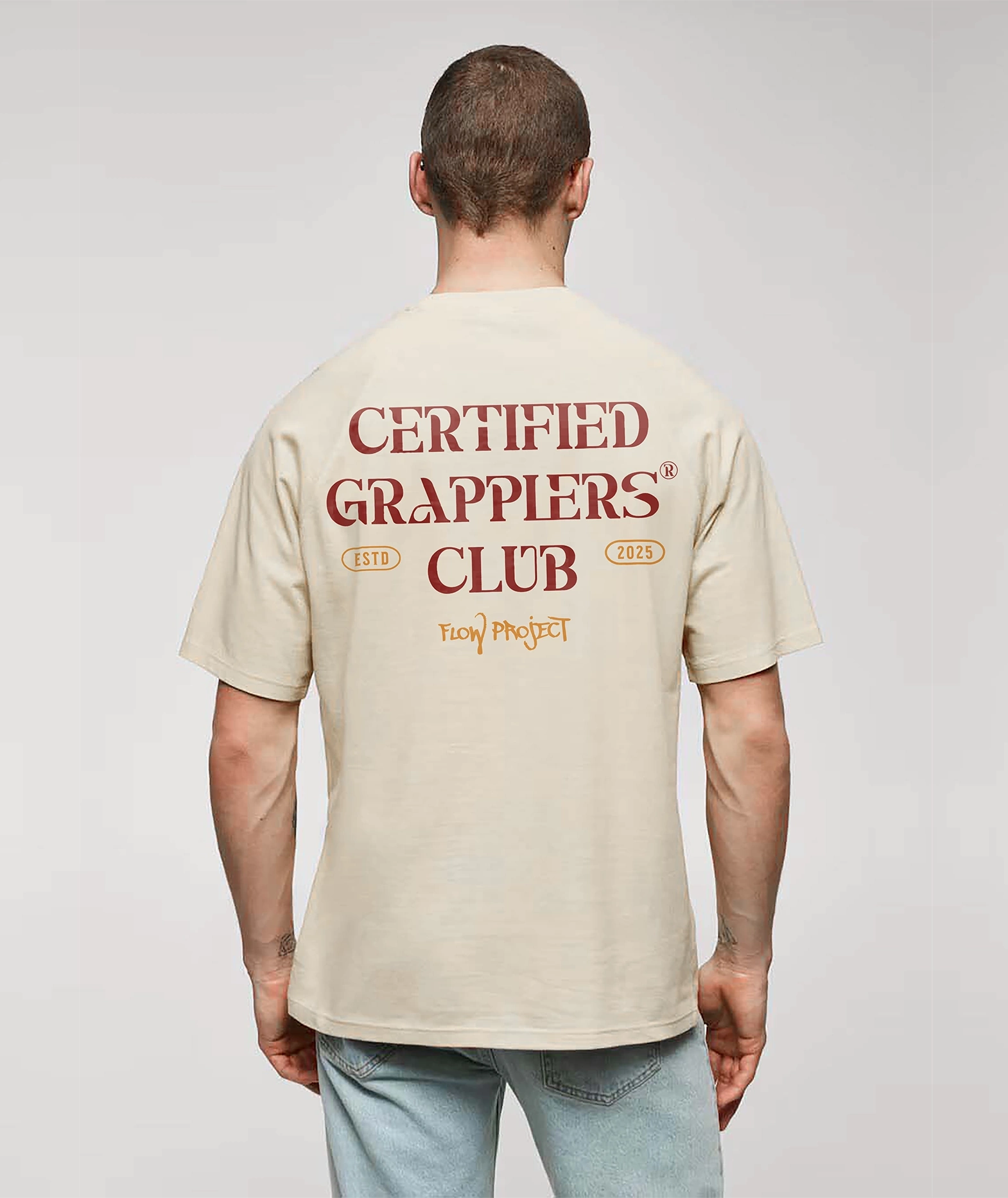 Certified Grapplers Club back model off white oversize t-shirt