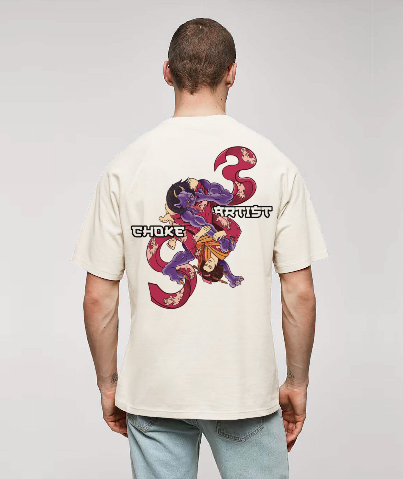 Choke Artist artic white oversize t-shirt model back