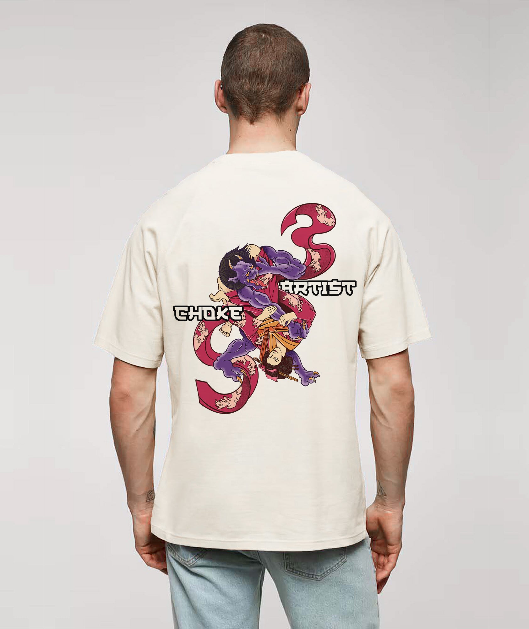 Choke Artist artic white oversize t-shirt model back